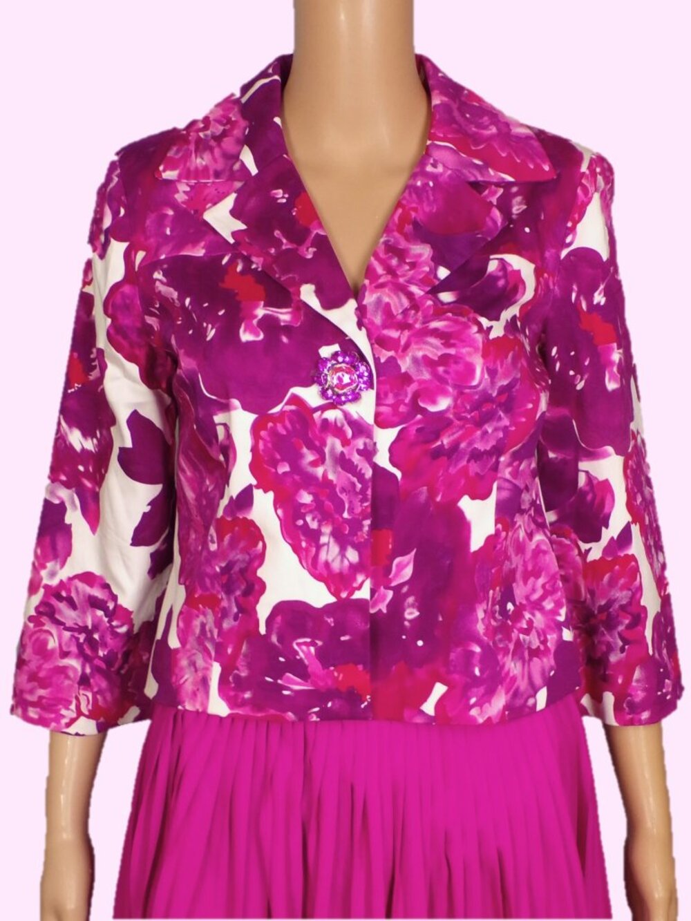 MAGGY BOUTIQUE size 4 fuchsia/burgundy/white floral blazer cotton/spandx DC only